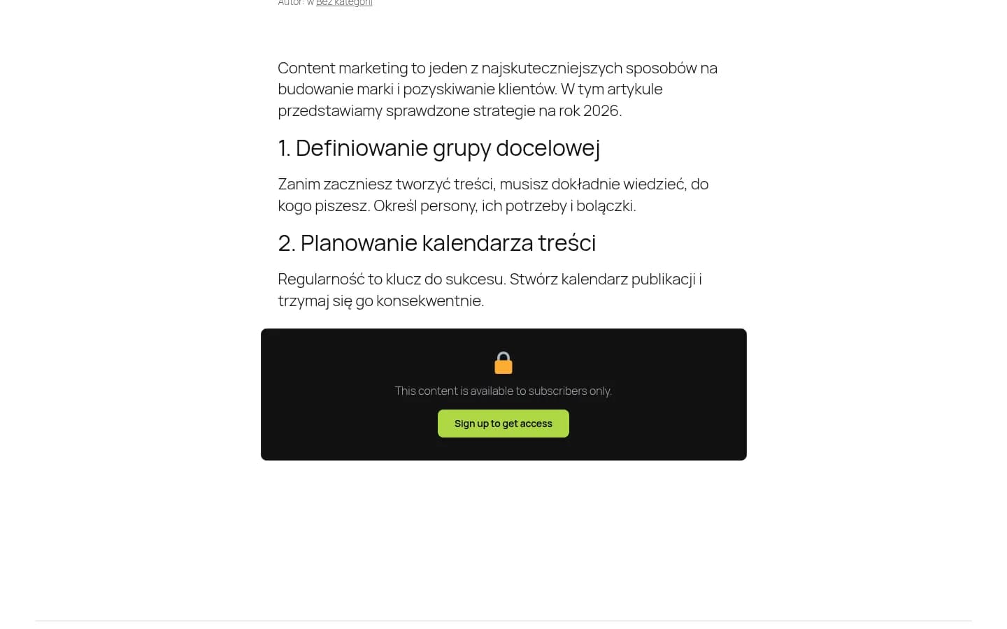 Nakładka paywall na chronionej treści z przyciskiem rejestracji